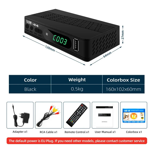 DVB-T2 TV Tuner 1080P HDMI Terrestrial Receiver USB 2.0 TV Decoder H.264 Support YouTube Suitable for Israel/Russia/Ukraine/Africa