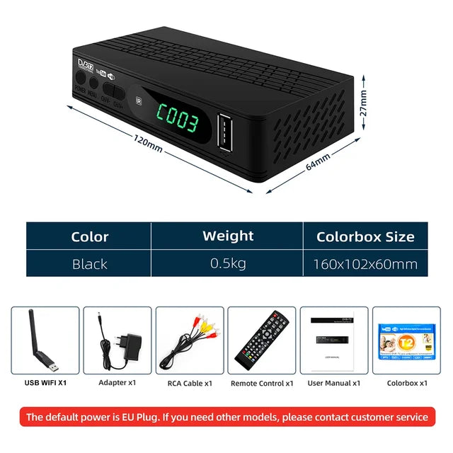 DVB-T2 TV Tuner 1080P HDMI Terrestrial Receiver USB 2.0 TV Decoder H.264 Support YouTube Suitable for Israel/Russia/Ukraine/Africa