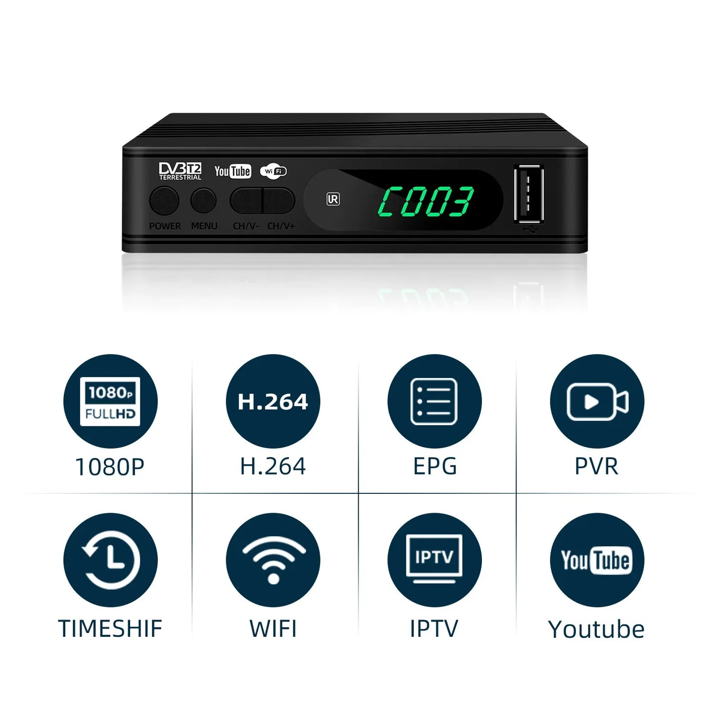 DVB-T2 TV Tuner 1080P HDMI Terrestrial Receiver USB 2.0 TV Decoder H.264 Support YouTube Suitable for Israel/Russia/Ukraine/Africa