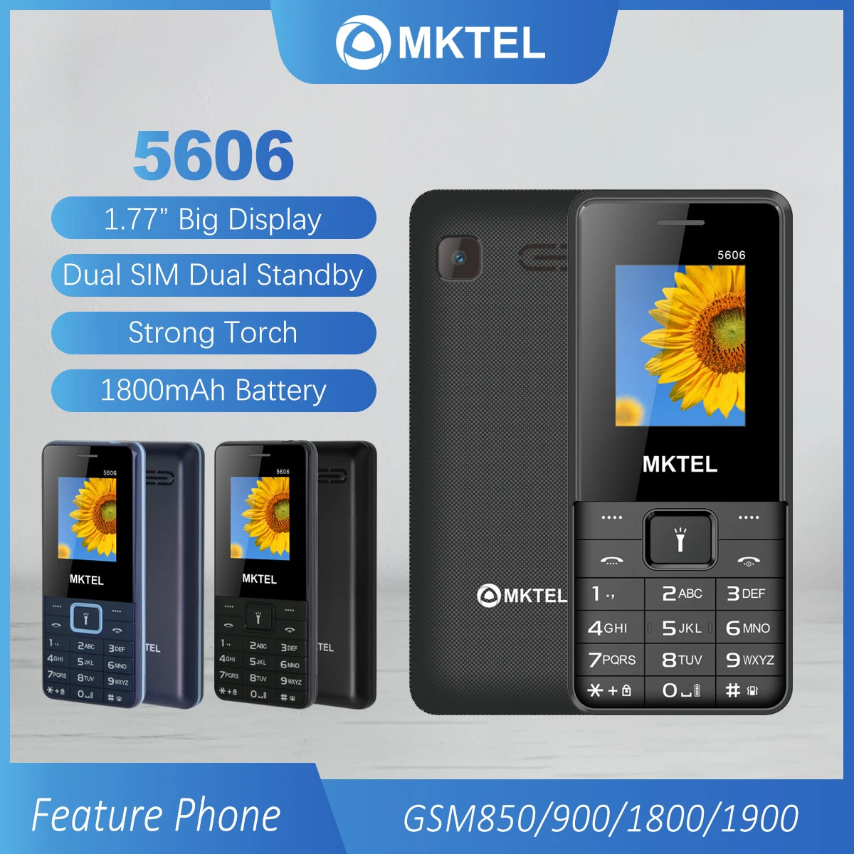 MKTEL 5606 Feature Phone Dual SIM Dual Standby 1.77inch Screen 1800mAh Battery MP3/MP4/FM Radio/Bluetooth/GPRS Senior Phone