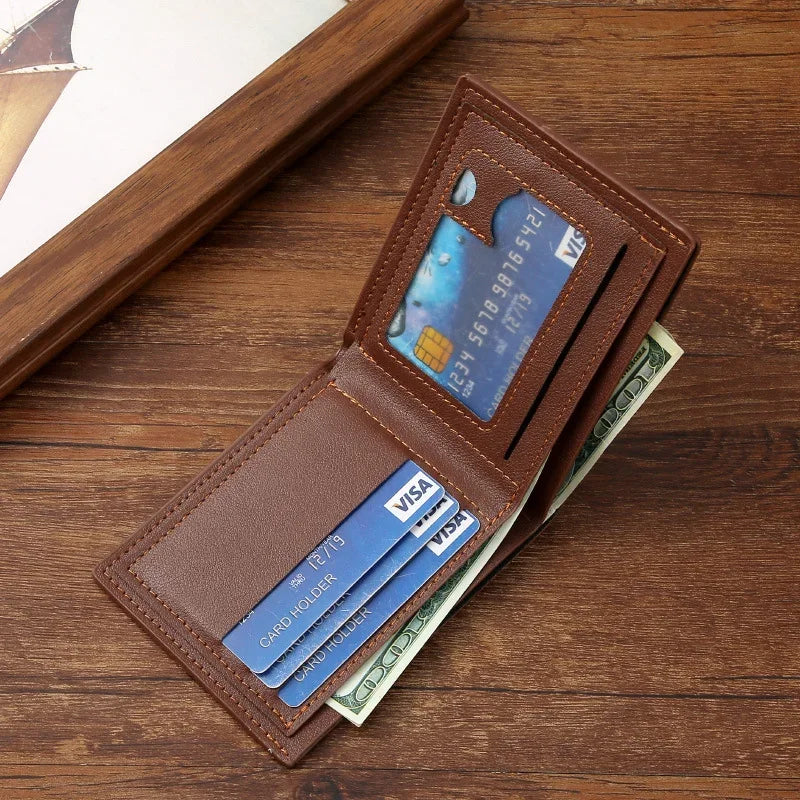 Men's Short Frosted Leather Wallet, Multi-Slot Coin Pocket Photo Holder Small Men's Wallet