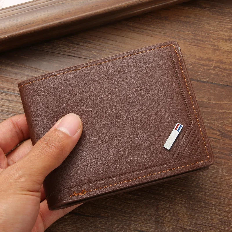 Men's Short Frosted Leather Wallet, Multi-Slot Coin Pocket Photo Holder Small Men's Wallet